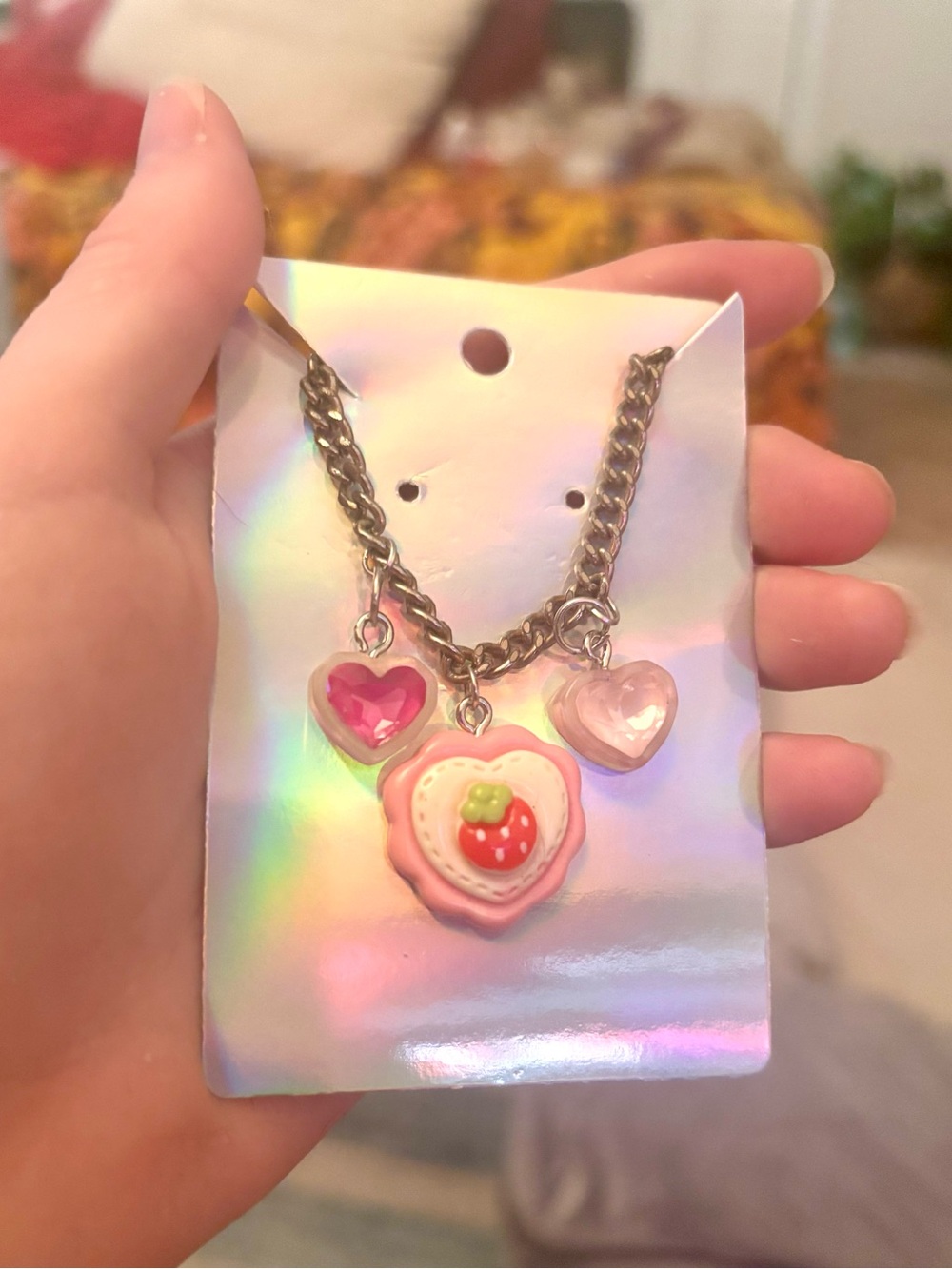 NEW Pink Strawberry Heart Pendant Necklace - Women Jewelry - Picture 8 of 9